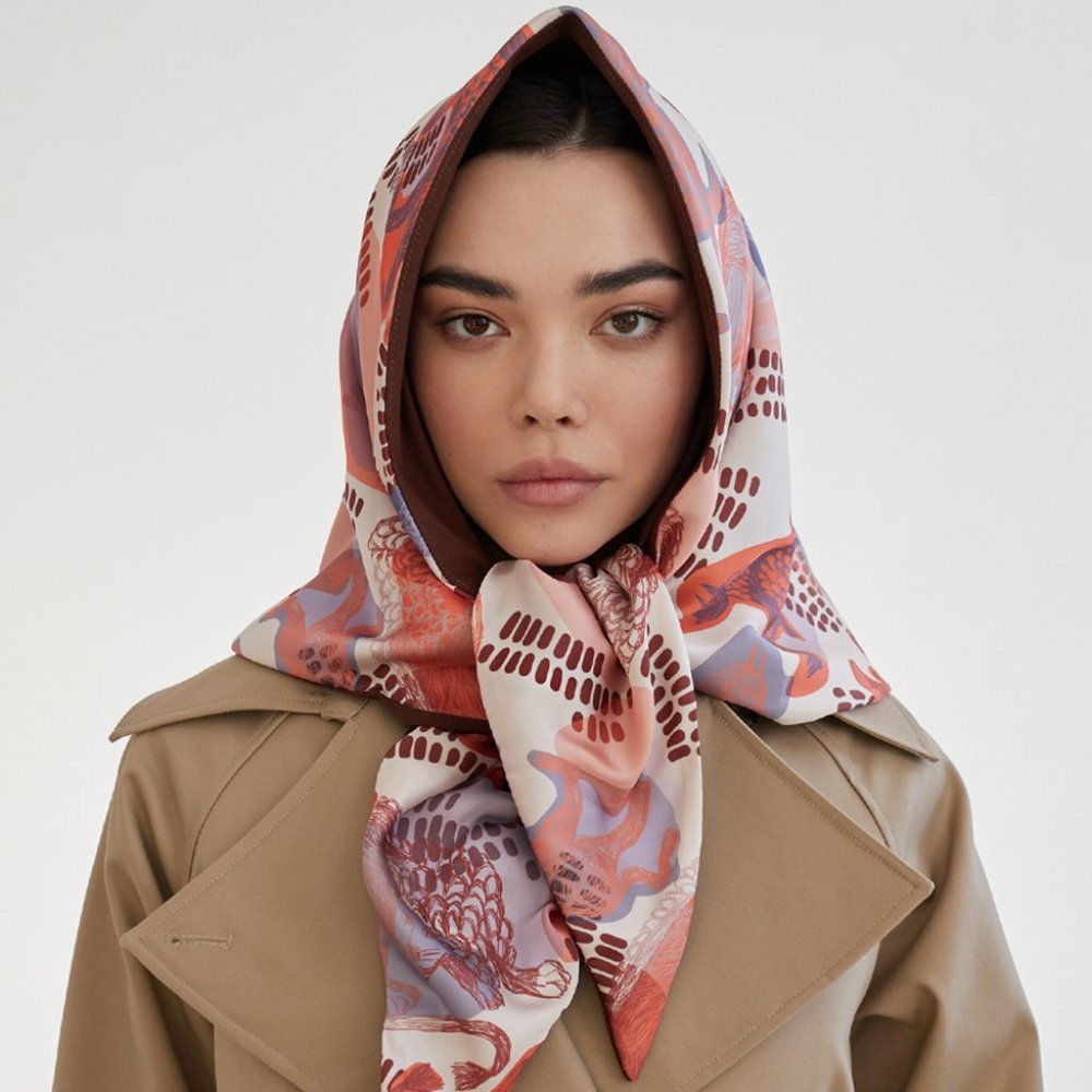 UNU Silk like Triangle Scarf Brown Shawl NWT